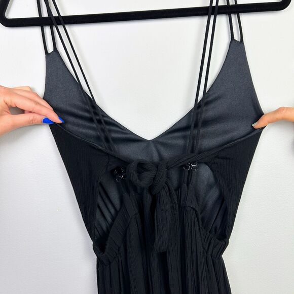 Rokoko Black Strappy Flowy Sleeveless Maxi Dress Sexy Side Slits Open Back LBD S - Picture 7 of 13